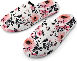 Generic Leopard Tradiontal Flower Mens Flannel Slipper Soft Comfy House Shoes Non Slip Winter Warm Indoor Outdoor Slippers