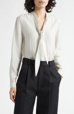 Emporio Armani Stripe Tie Neck Button-Up Shirt in Solid White at Nordstrom, Size Xx-Large