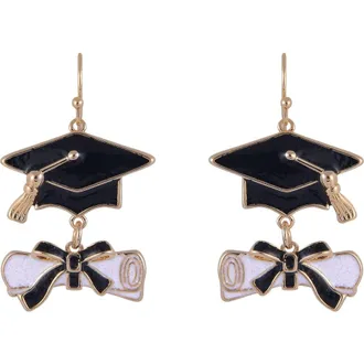 Hallmark Graduation Cap and Diploma Earrings in Black at Nordstrom