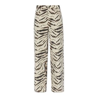 Ganni Straight Jeans, female, Beige, Size: W28 L33 Animal Print Jeans