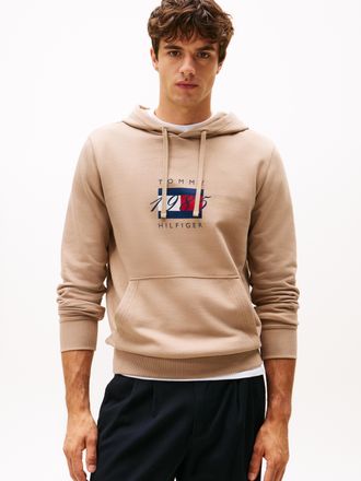 Tommy Hilfiger Kapuzensweatshirt TOMMY HILFIGER LINEAR FLAG GRAPHIC, Herren, Gr. 3XL, coastal taupe, Sweatware, Obermaterial: 100% Baumwolle, regular fit, Rippstrick