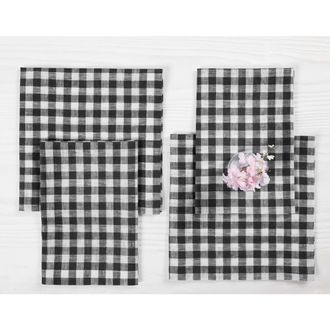 Solino Home Linen Dinner Napkins - Gingham Check, 20 x 20 in Black at Nordstrom, Size Large