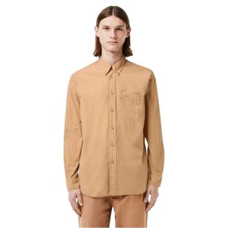 Lacoste Herenoverhemd met lange mouwen en knopen, standaardpasvorm (Zand)