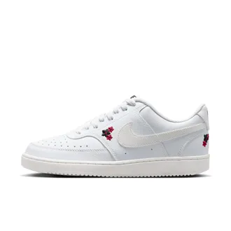 Nike Womens Court Vision Low SE Stitched Floral Shoes in White | IV5530-100