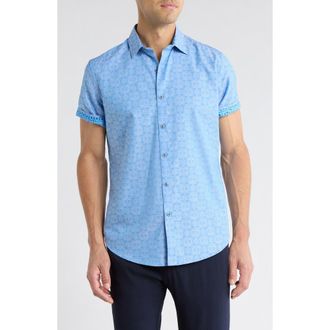 Robert Graham Short Sleeve Woven Button-Up Shirt in Light Blue at Nordstrom Rack, Size Xxx-Large