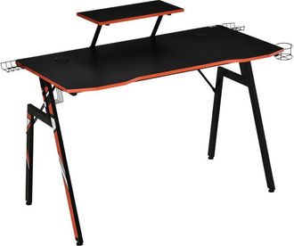 HOMCOM Homcom - Mesa Gaming Escritorio Para Computadora Con Soporte De Altavoz Monitor Portavasos Y Gancho Para Auriculares Fibra De Carbono 120x60x94,5 Cm