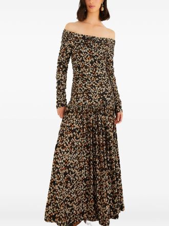 Farm Rio off-shoulder floral-pattern maxi dress - women - Rayon/Elastane - L - Black