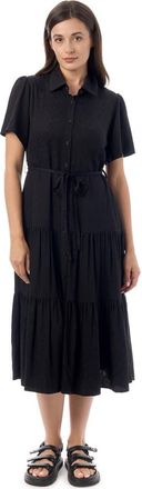 Equipment Jacquard Tiered Belted Midi Dress in Black at Nordstrom, Size Medium