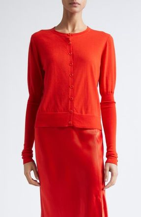 Jason Wu Puff Sleeve Merino Wool Cardigan in Papaya at Nordstrom, Size X-Large