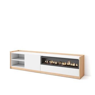 Skraut Home Skraut Home - Mueble Tv, Televisi&oacute;n, 207x37x50cm, Para Tv Hasta 80, Chimenea El&eacute;ctrica, Blanco Y Roble Soft
