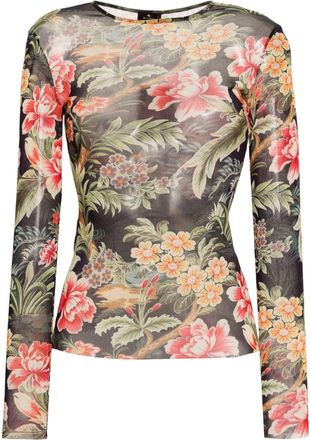 Etro floral-print semi-sheer top - women - Polyamide - 44 - Black