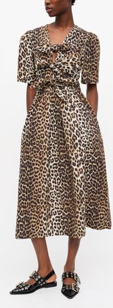 Ganni Mixed Leopard Printed Cotton Dress - Size 34 Organic