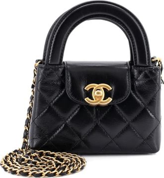 Chanel Kelly Top Handle Shopping Bag Quilted Shiny Aged Calfskin Nano crossbody bag - women - Calf Leather - One Size - Black