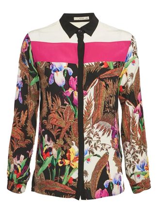 Etro Blouse met bloemenprint en contrasterend vlak - Zwart