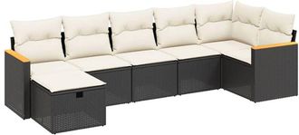 vidaXL Vidaxl - Set De Comedor De Jard&iacute;n 7 Pzas Y Cojines Rat&aacute;n Sint&eacute;tico Negro