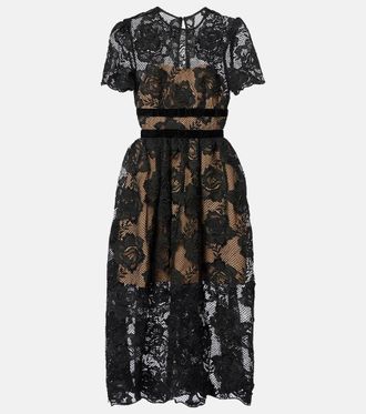Self Portrait Lace and velvet midi dress