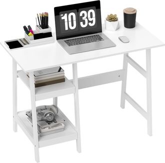 HOMCOM Computer Writing Desk w/ Shelf PC Workstation for Home Office - White | TJ Hughes