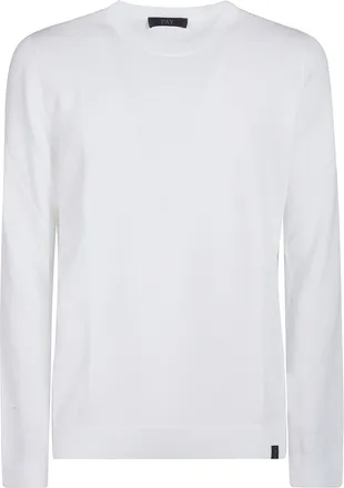 Fay Plain White Cotton Ribbed Sweater