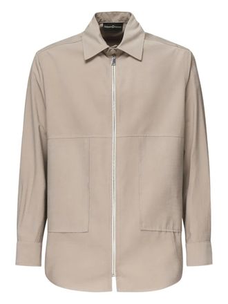 Giuliano Galiano zip-front patch-pocket shirt - men - Polyester/Rayon - M - Neutrals