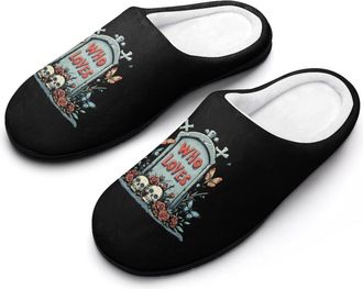 Generic Horror Lover Day of The Dead Mens Slippers Comfortable And Non-slip Cotton Slipper Shoe for House