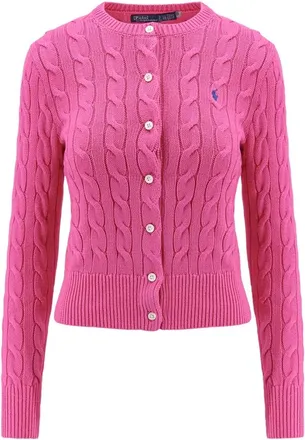 Polo Ralph Lauren Truien & Vesten, Dames, Roze, L, Katoen, Geborduurd Logo Katoenen Vest met Knopen
