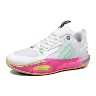 Generic Unisex Basketball Shoes Anti Slip Wear-Resistant Shock-Absorbing Fashionable Sports Boots Walking Shoes(White Powder,8.5 UK)