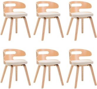 vidaXL Sillas De Comedor 6 Uds Madera Curvada Y Cuero Sint&eacute;tico Crema Vidaxl