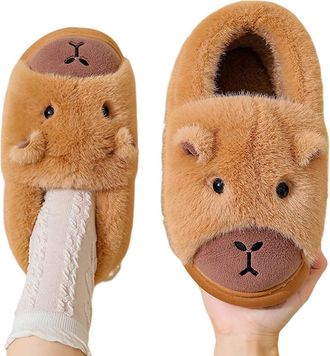 Generic Capybara Slippers for Kids, Cute Plush Capybara Shoes for Aldult Warm Fuzzy Memory Foam with Anti-Slip Sole (Light brown A, UK, Adult, Women, 6, Numer