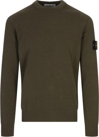 Stone Island Groene Wollen Blend Stijlvolle Trui - Heren - Ronde hals truien - Groen - 2XL - Wol - Truien & Vesten