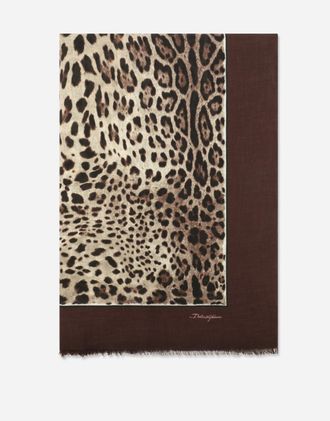 Dolce & Gabbana Leopard-print Modal And Cashmere Scarf (135x200) - Woman Scarves And Silks Brown Modal Onesize