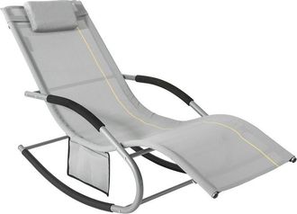 SoBuy Sobuy - Lettino Sdraio da Giardino a Dondolo - Sedia a Dondolo da Esterno in Textilene Grigio con Telaio in Metallo, 150x63x87cm, Lettino Prendisole
