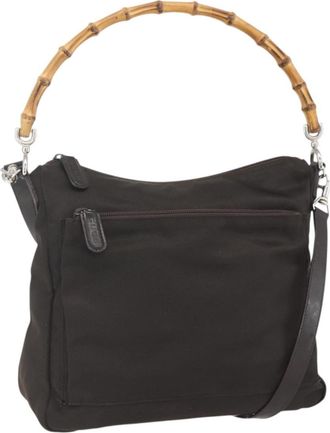 Gucci Vintage Handbag Nylon Brown Nylon Handbag (Pre-Owned)