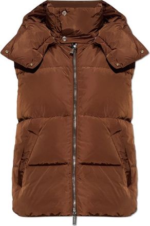 Dsquared2 Gewatteerd Vest met Afneembare Capuchon - Heren - Bodywarmers - Bruin - XS - Leer - Jassen