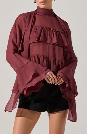 ASTR the Label Fae Ruffle Top in Wine at Nordstrom Rack, Size Medium