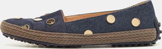 Tod's Tods Navy Blue Denim Studded Espadrille Ballet Flats
