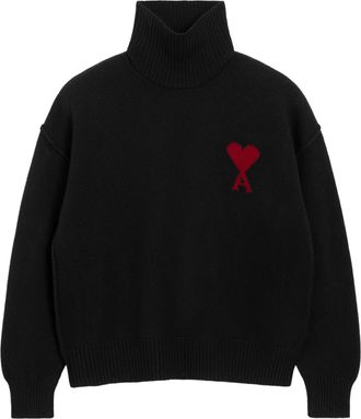 Ami Quota Red Ami De Coeur Funnel Neck Sweater