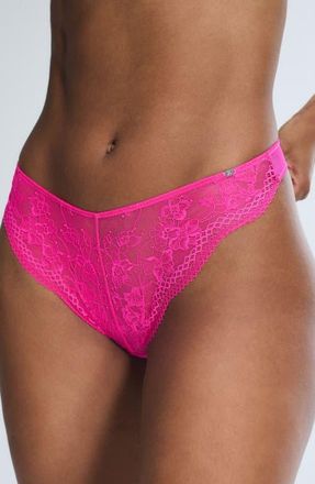 Savage x Fenty Top Drawer Lace Thong in Frisky Pink at Nordstrom, Size X-Small