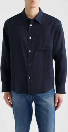 Frame Denim Solid Button-Up Shirt in Dark Navy at Nordstrom, Size Xx-Large