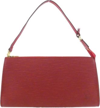 Louis Vuitton Red Color Leather Pochette Pouch (Pre-Owned)