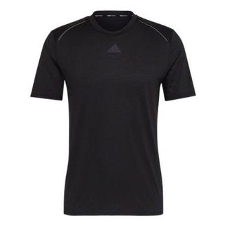 adidas Mens adidas Solid Color Logo Printing Round Neck Hygroscopic Quick Dry Sports Short Sleeve Black T-Shirt HL8794