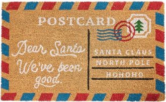 Beliani Felpudo De Bienvenida De Fibra De Coco Con Motivo Postal Navide&ntilde;a Antideslizante 50 X 80 Cm Natural Katalla