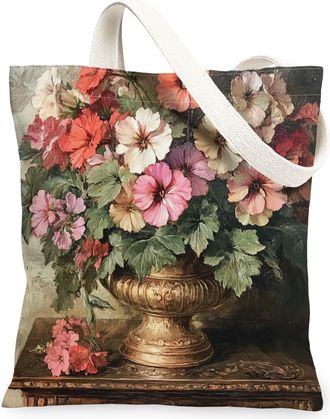 Generic Spring Farmhouse Geranium Canvas Tote Bag for Shopping 13x15, Rustic Farm Floral Reusable Grocery Print Bag for Women Men, Country Flower Aesthetic Pa