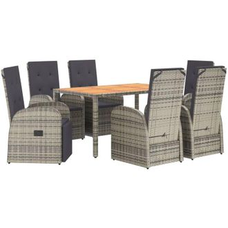 vidaXL Set Comedor Jard&iacute;n 7 Pzas Y Cojines Rat&aacute;n Sint&eacute;tico Gris Vidaxl
