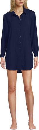 Lands End New Button-Up Shirt Cover-Up Dress in Deep Sea Navy at Nordstrom, Size X-Small