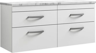 Nuie Nuie - Athena Wall Hung 4-Drawer Vanity Unit with Carrera Marble Worktop 1200mm Wide - Gloss White