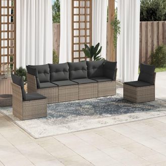 vidaXL Vidaxl - Set De Muebles De Jard&iacute;n 6 Pzas Y Cojines Rat&aacute;n Sint&eacute;tico Gris