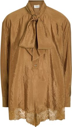 Saint Laurent Lace-trim Brushed Satin Playsuit - Caramel - 38 (UK10 / S)