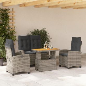 vidaXL Juego De Comedor De Jard&iacute;n 4 Piezas Con Cojines Rat&aacute;n Pe Gris Vidaxl