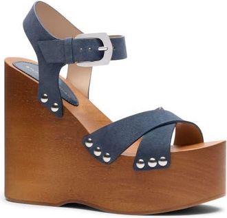 Stuart Weitzman Kate Clog Wedge Sandal in Stormy Blue at Nordstrom, Size 8.5