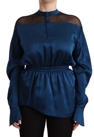 Masha Ma Silk Long Sleeves Elastic Waist Top Womens Blouse